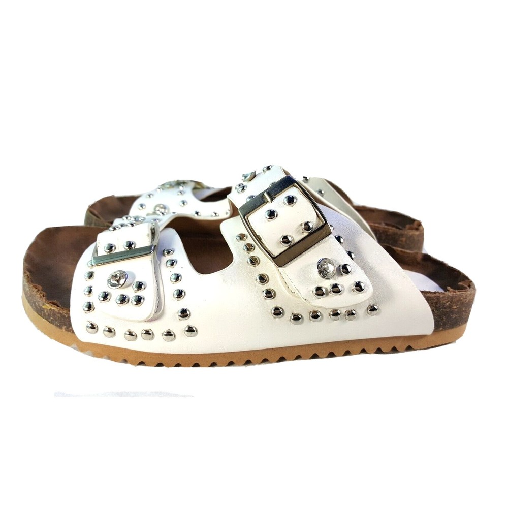 Primadonna White Studded Faux Leather Sandals 37 Women's size 7 US